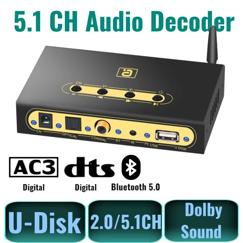 Decoder 51 with Bluetooth Receiver For Laptop/Headphone DAC Audio Converter DTS AC3 MP3&USB For TV&Amplifier&Speaker&KTV Player