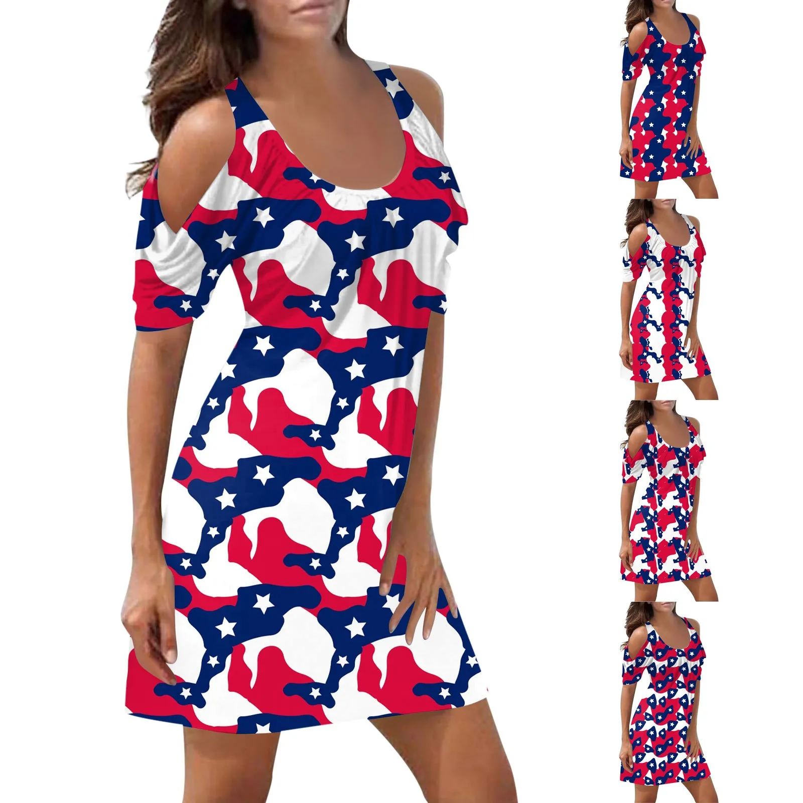 

Женское платье с открытыми плечами и коротким рукавом, Повседневная Праздничная пляжная юбка с принтом на День независимости в американском стиле, платья для женщин
