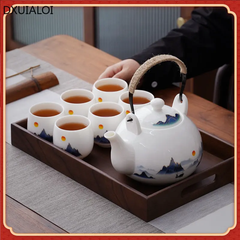 

Керамический Чайник большой емкости в китайском стиле, бытовой чайник для холодной воды с фильтром, чайная чашка с подносом, чайный набор