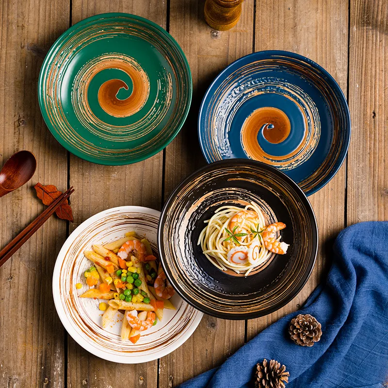 

8-дюймовая Круглая Керамическая обеденная тарелка, нордическая живопись, глазурованная искусственная кухня, для ресторана, для ясельного с...