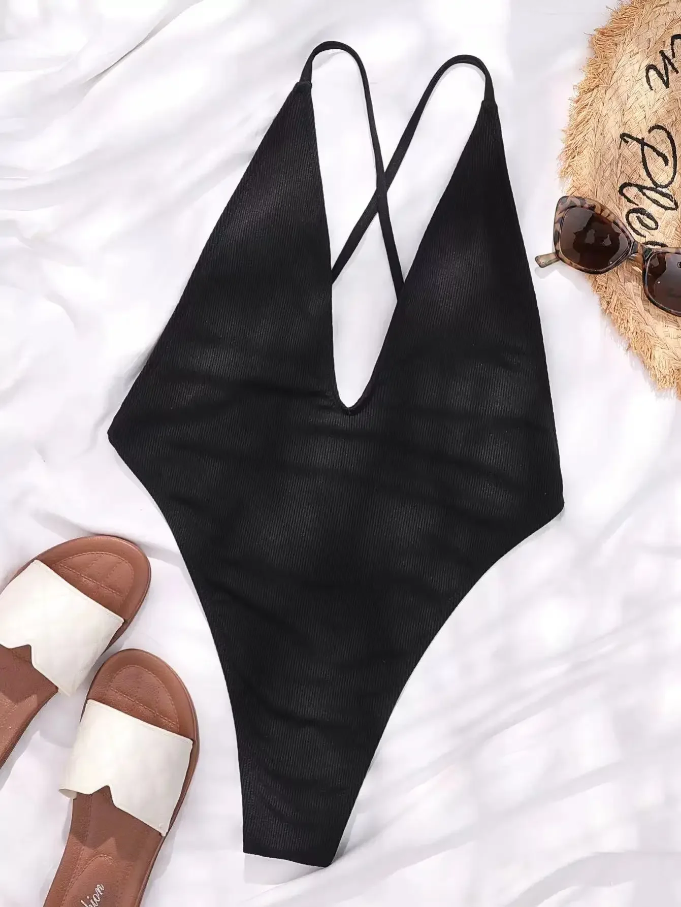 Женский сексуальный цельный купальник с глубоким v-образным вырезом