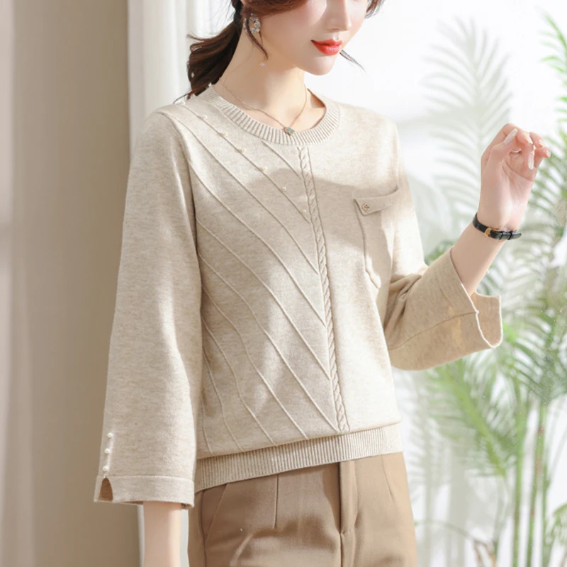 

New elegant Soft Knit Sweater shirts Spring Autumn Casual pullovers sweaters Solid color Basic shirts Tops knitted Tees