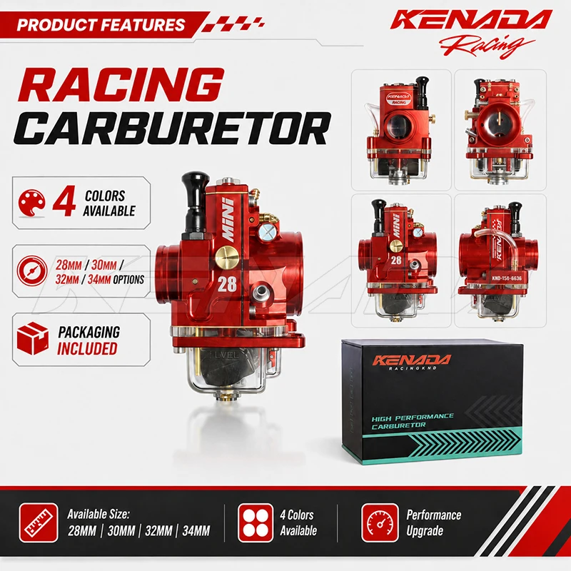 Фото Карбюратор KENADA RACING CNC Mini PWK с плоским дросселем и прозрачной чашей 28-34 мм, совместимый с TC/MC/KX/RM/YZ85 KX100/112 RM85L CR85R 85-112 куб. см. №4