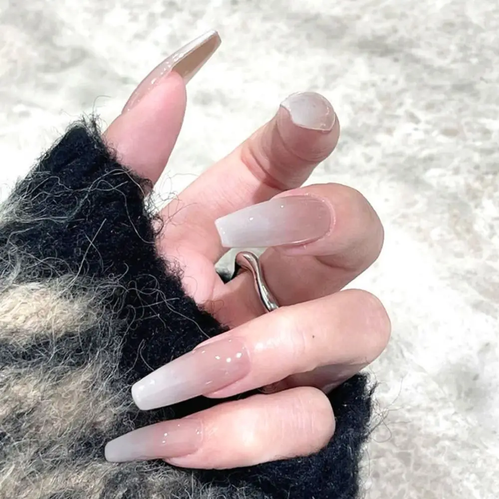 

24pcs Nail Tips DIY Fake Nials Simple French Short Almond False Nails Gold Foil