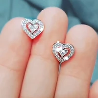 huitan delicate small heart stud earrings piercing ear accessories women inlaid shiny cubic zirconia chic earrings love jewelry