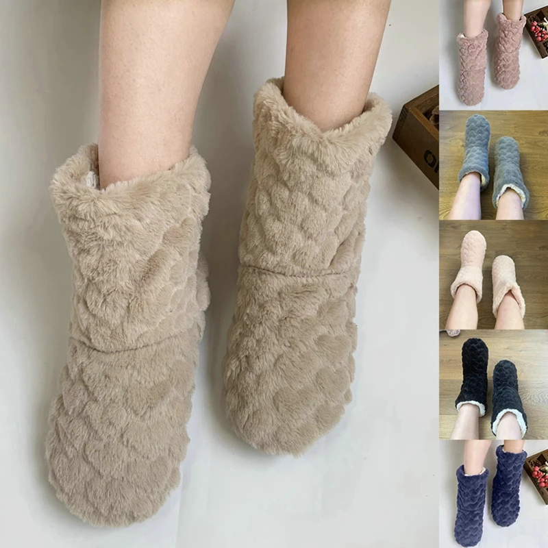 

Зимние женские носки, тапочки, обувь для пар, Нескользящие, утолщенные, бархатные, домашние, флисовые, плюшевые, высокие носки-Тапочки