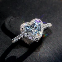 new fashion silvery heart ring metal inlaid white zircon ring exquisite romantic jewelry engagement anniversary women