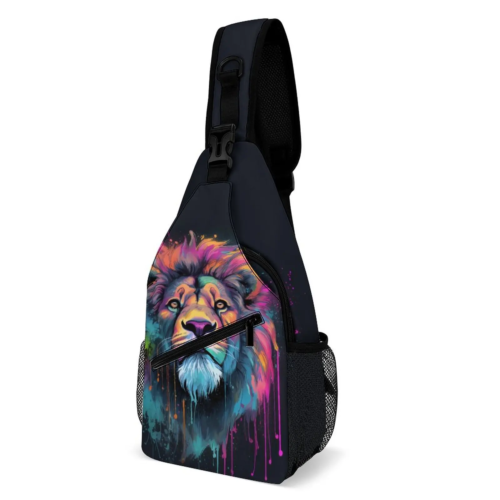 

Lion Chest Bags Men Grafitti Psychadelic Bicycle Shoulder Bag Modern Print Crossbody Bag University Workout Sling Bags