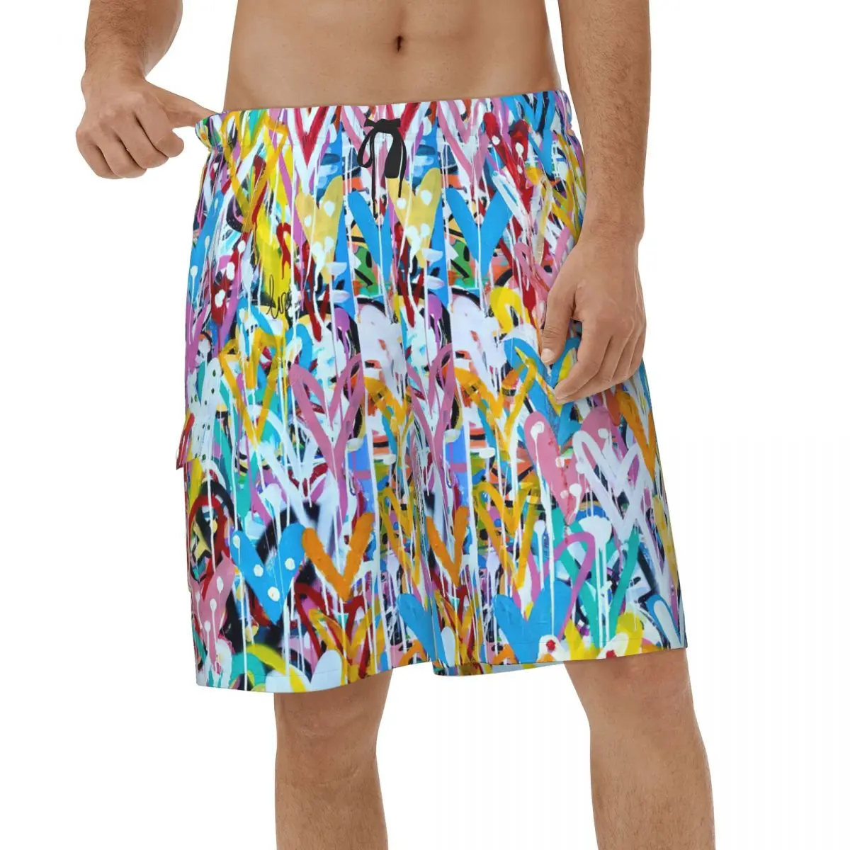 

Beach Shorts Heart Summer Mens Beachwear Graffiti Men Swimwear