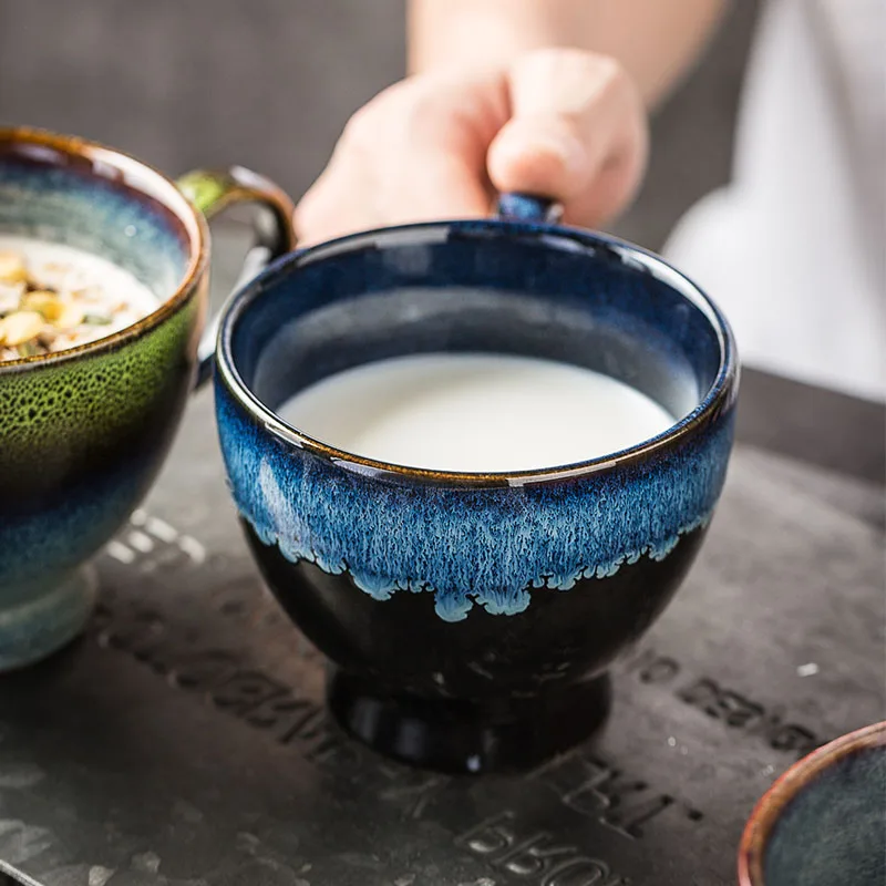 

450ml Japanese Retro Kiln Breakfast Cup Large-capacity Water Cup Household Oatmeal Milk Cup Mug Oatmeal Yogurt Cup Coffee Cup