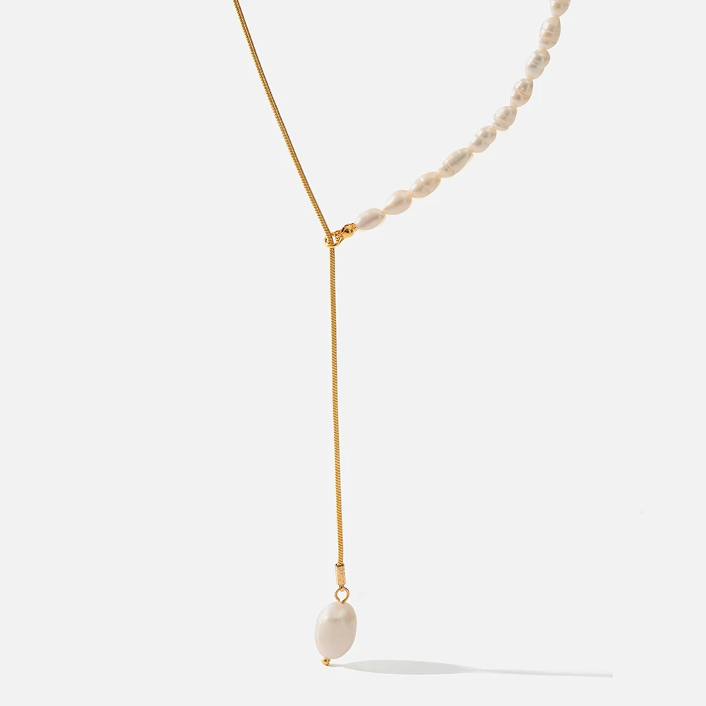 

New Natural Freshwater Pearl Stainless Steel Pendant Necklace For Women Fashion 18K Real Gold Plated Waterproof Fading Jewelry