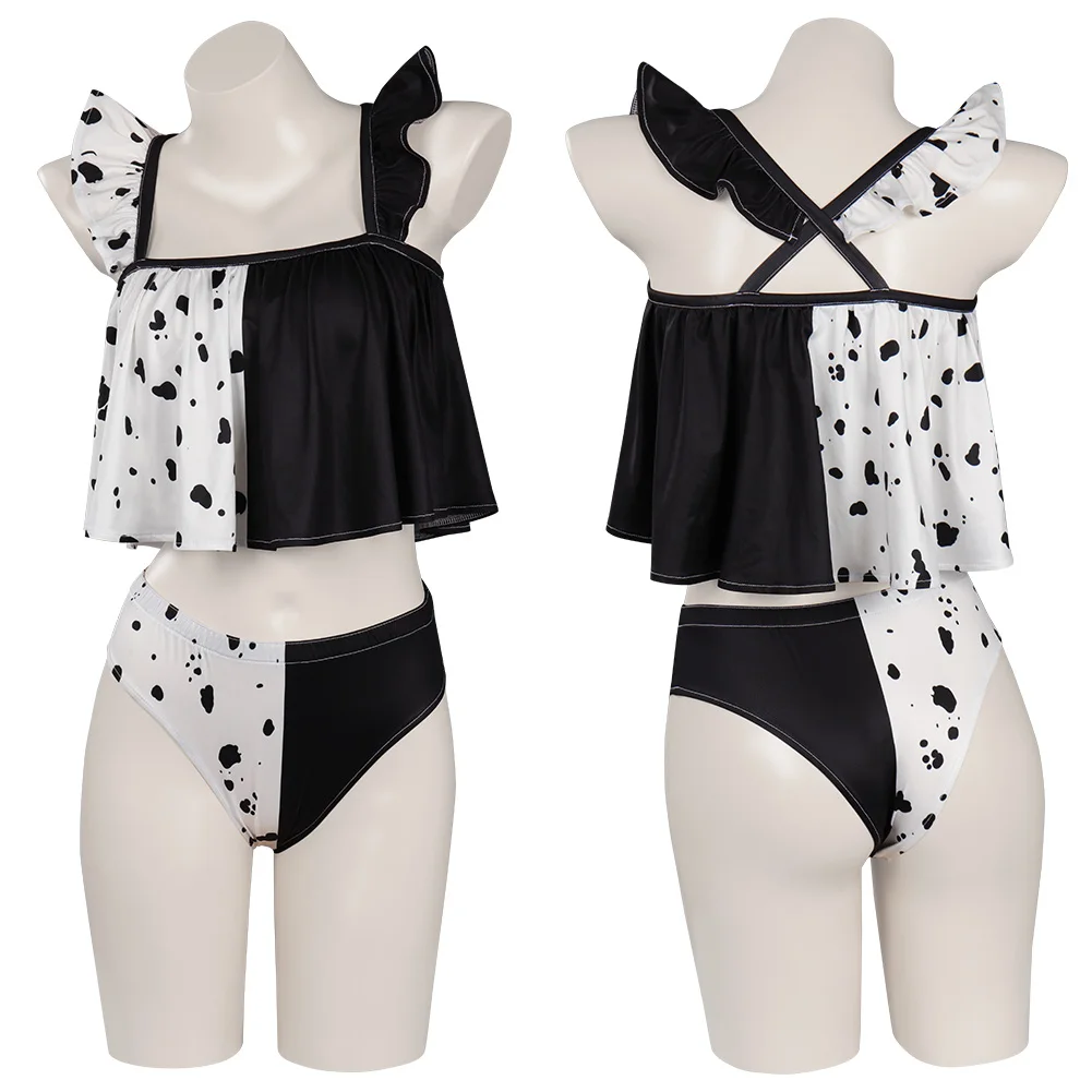 

Cruella Bikni Swimsuit Two Pieces Set Cosplay Costume Outfits Halloween Carnival Suit