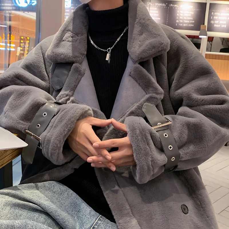 Winter Jacket Men Warm Fashion Double Breasted Thicken Plush Jacket Men Streetwear Korean Loose Thick Short Coat Mens Clothes