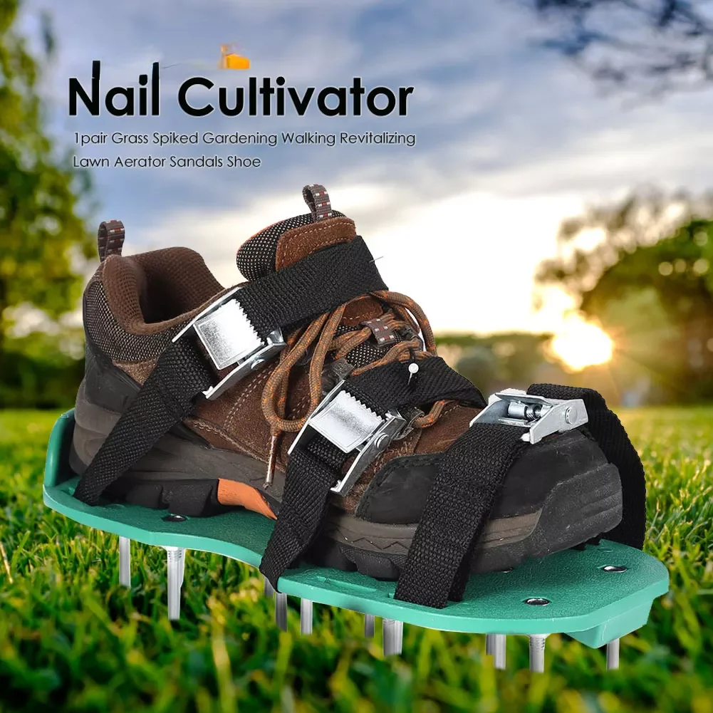 

NEW2023 1 Pair Grass Spiked Gardening Walking Revitalizing Lawn Aerator Sandals Nail Shoes Scarifier Nail Cultivator Yard Garden
