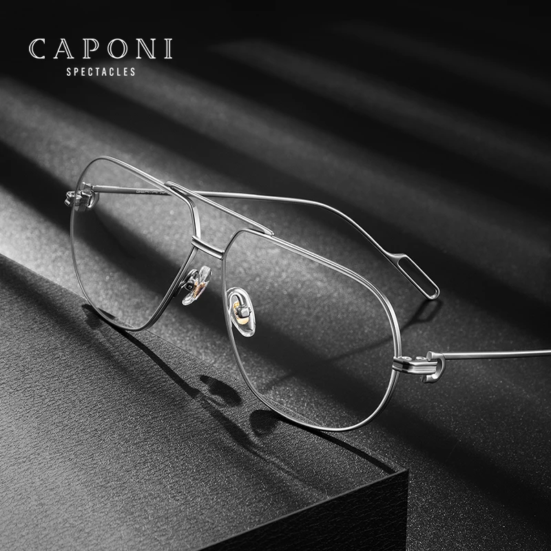 CAPONI-Gafas de titanio puro para hombre, montura Anti luz azul para ordenador, gafas de diseñador de marca de moda, UV400, JF7521