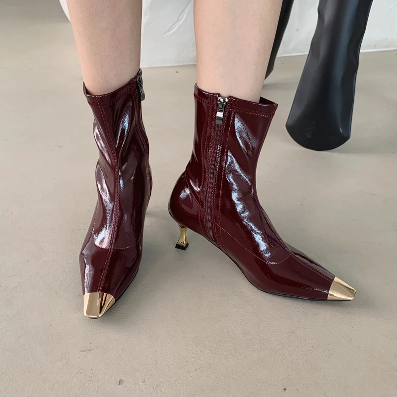 

Ботинки Челси женские на низком каблуке, ботильоны с острым носком, удобная черная обувь на высоком каблуке, красные, Осень-зима