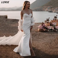 lorie elegant bow tulle off shoulder mermaid wedding dresses sweetheart glitter bodycon side slit bridal gowns robe de mari%c3%a9e