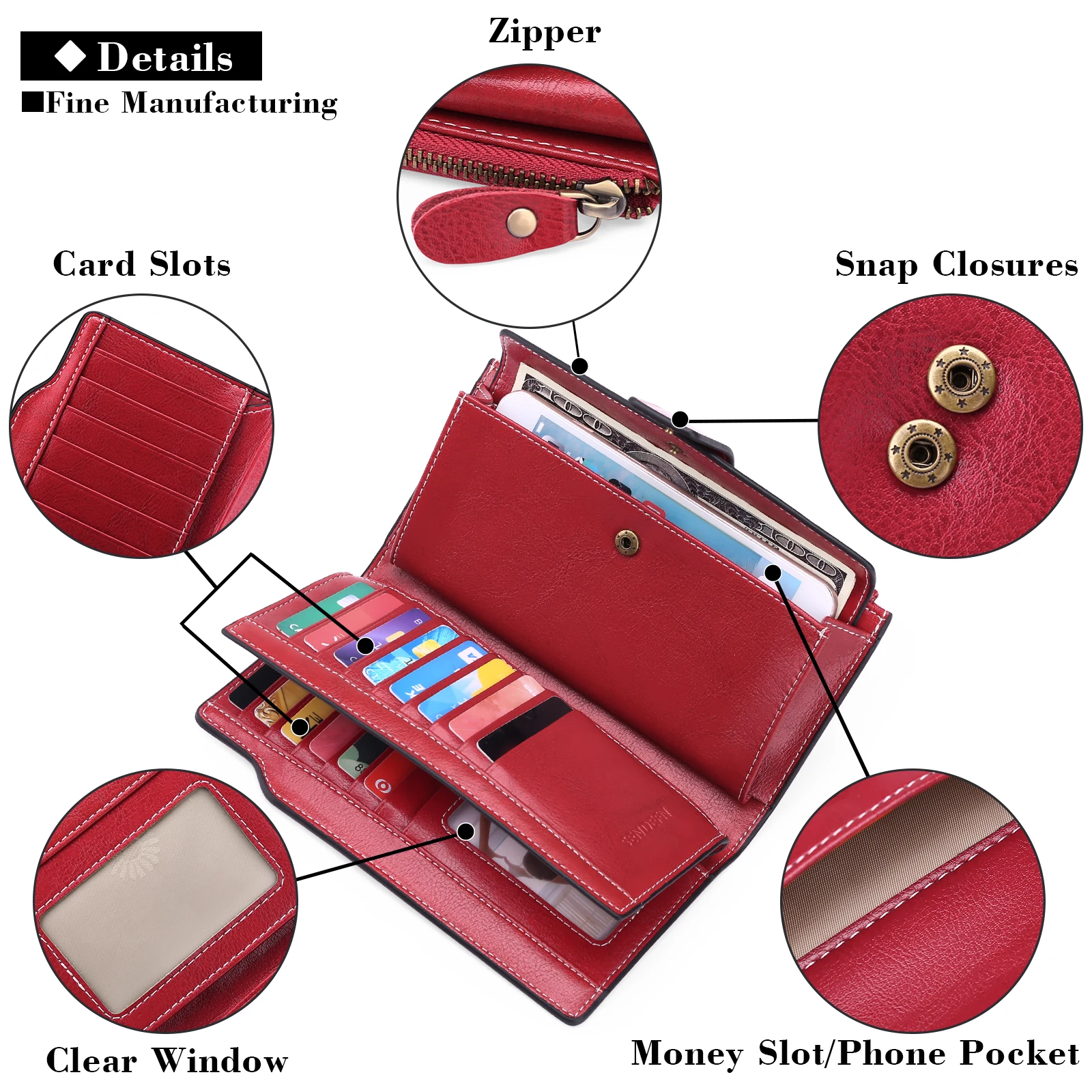 Luxury RFID Blocking Women Wallets Genuine Leather Zipper Clutch Purse Large Capacity Card Holder Female Long Clutch Purse