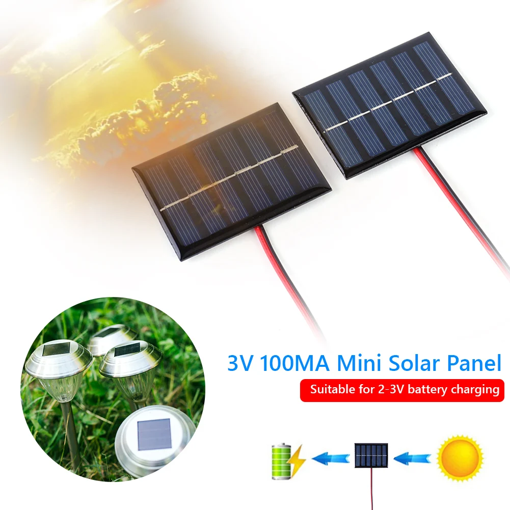 

3V 100MA Mini Solar Panel +Wire DIY Solar Charger For 2.4v Battery Light Study Toy 65*48MM Epoxy Polycrystalline