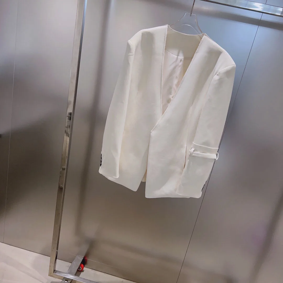 

Collarless suit jacket invisible pockets shoulder pads design version loose and crisp 2023 autumn new hot