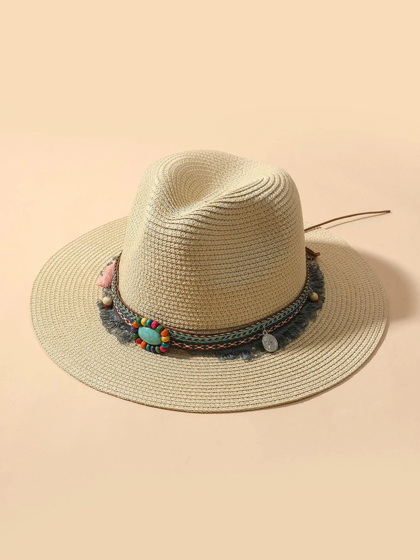 

hat Tassel & Bead Decor Straw Hat beach