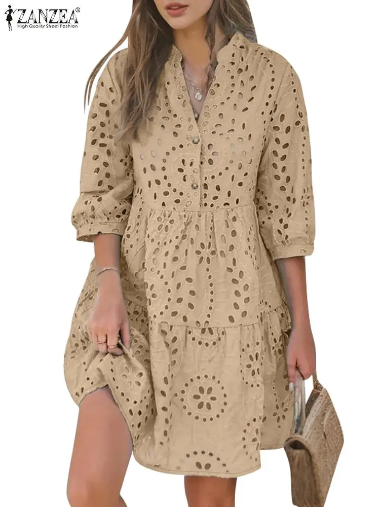 Женское ажурное платье ZANZEA с вышивкой повседневное свободное праздничное