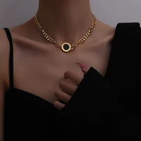 fashion roman numerals black round necklace for women men gold silver thick chain personality necklace choker jewelry