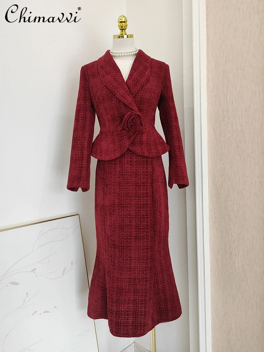 Французский темперамент светская львица твидовый лацкан 3D цветок тонкая куртка