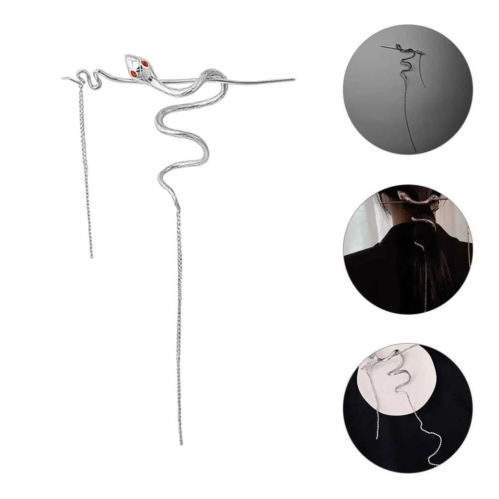 

Hair Stick Pin Women Snake Retro Accessories Vintage Clips Sticks Chinese Holder Tassel Dangle Bun Chain Jade Alloy Chignon