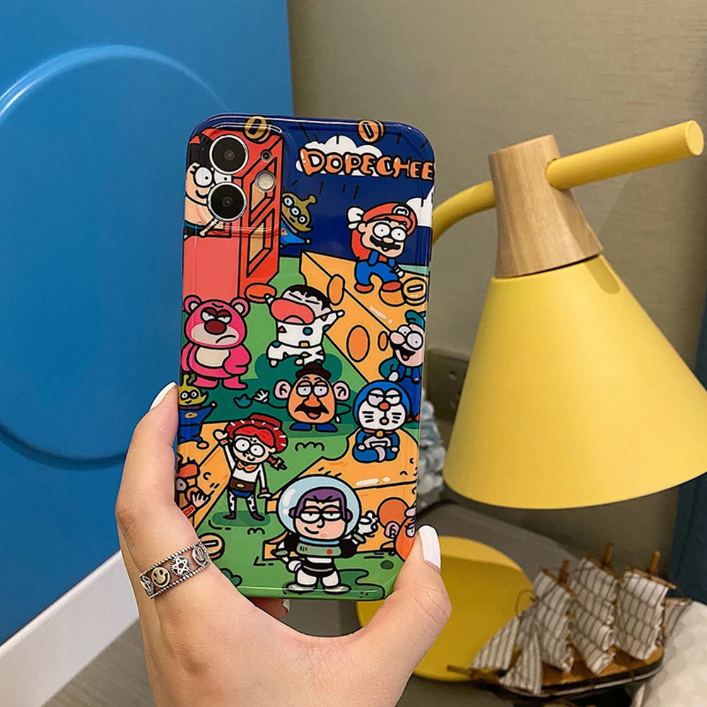 

Disney Cartoon Graffiti Character Phone Cases For iPhone13 12 11Pro Max XR XS MAX 8 X 7 SE2 Soft Shell Reflective IMD Back Cover