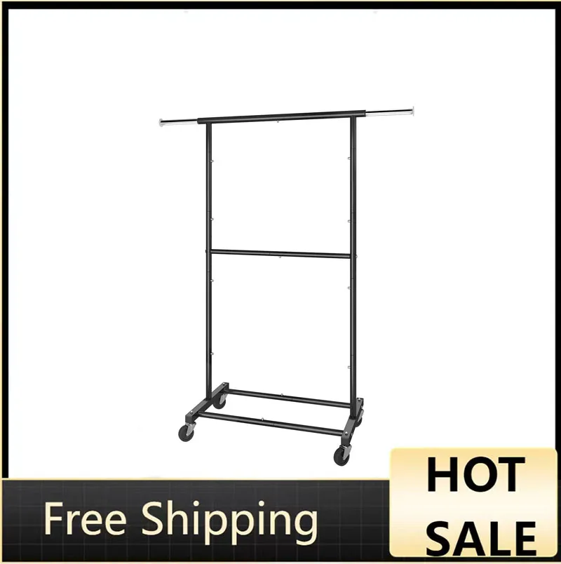 

Простая трендовая вешалка для одежды с двойным стержнем, вращающийся органайзер для одежды на колесах для подвешивания одежды, черный