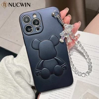 cute cartoon bear wrist chain case for iphone 13 12 11 pro max x xr xs 8 7 plus beads bracelet shockproof soft silicone cover