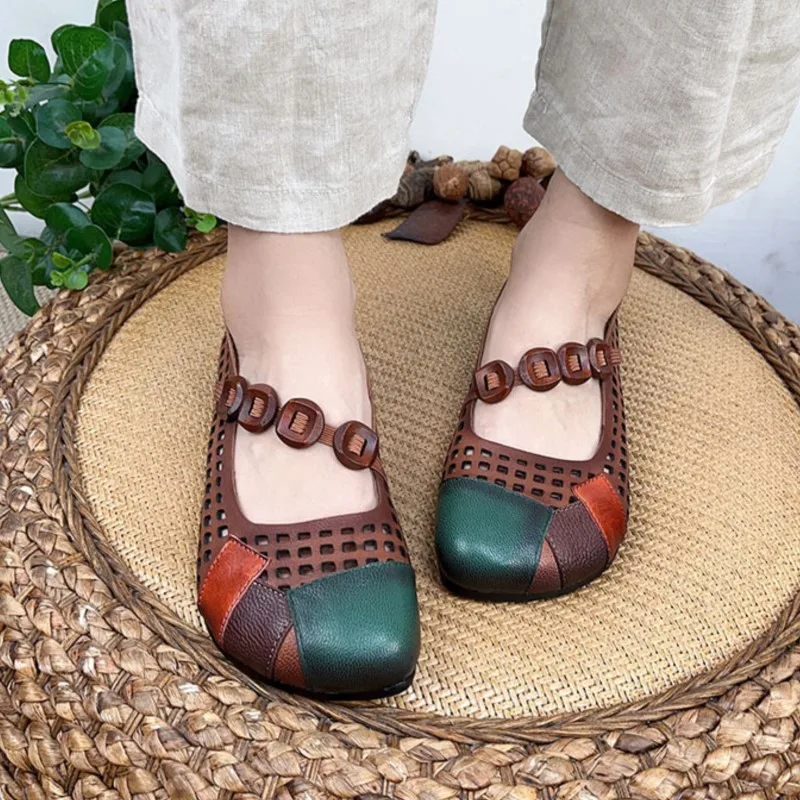 

Женские туфли с перфорацией и круглым носком YourSeason, винтажные туфли на низком каблуке, из натуральной кожи, туфли-лодочки ручной работы на мягкой подошве, лето 2023