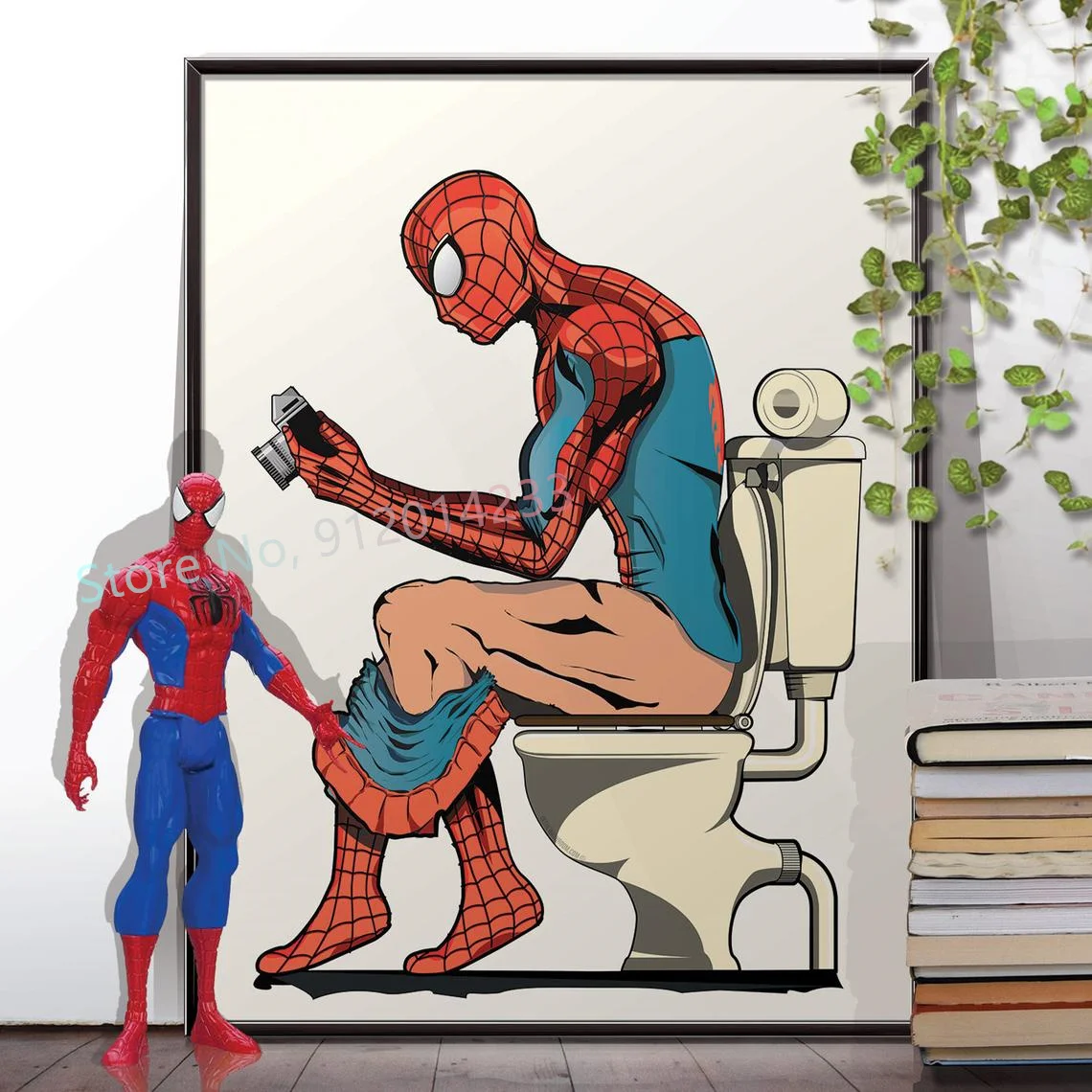 Funny Marvel Posters and Prints Disney Canvas Painting Spiderman Black Panther In The Bath Pictures for Bathroom Decor |