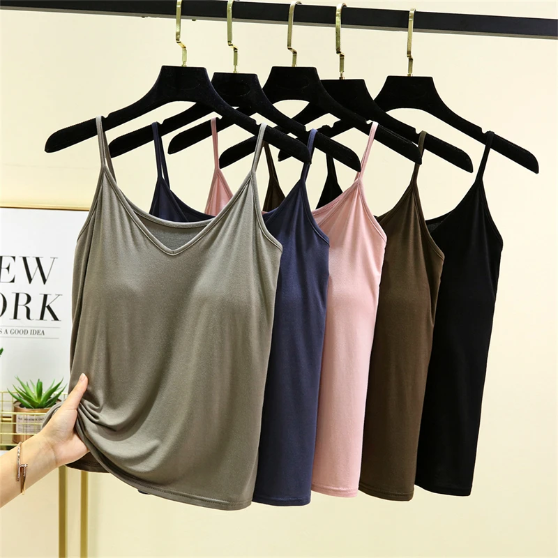 Летняя тонкая рубашка на бретельках из модала с v-образным вырезом груди