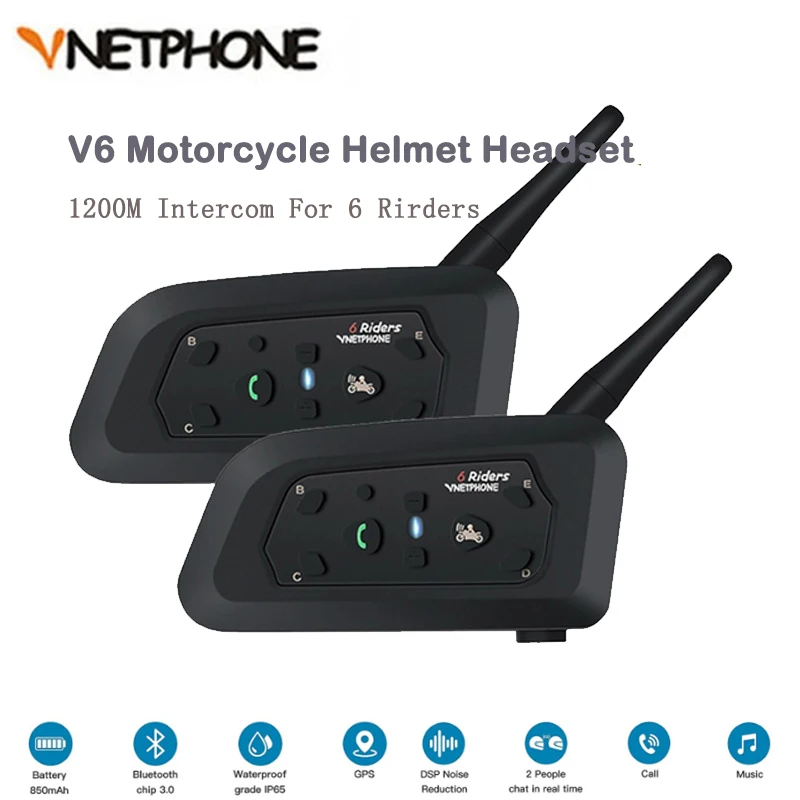 

Bluetooth-гарнитура Vnetphone V6 для мотоциклетного шлема, 1200 м