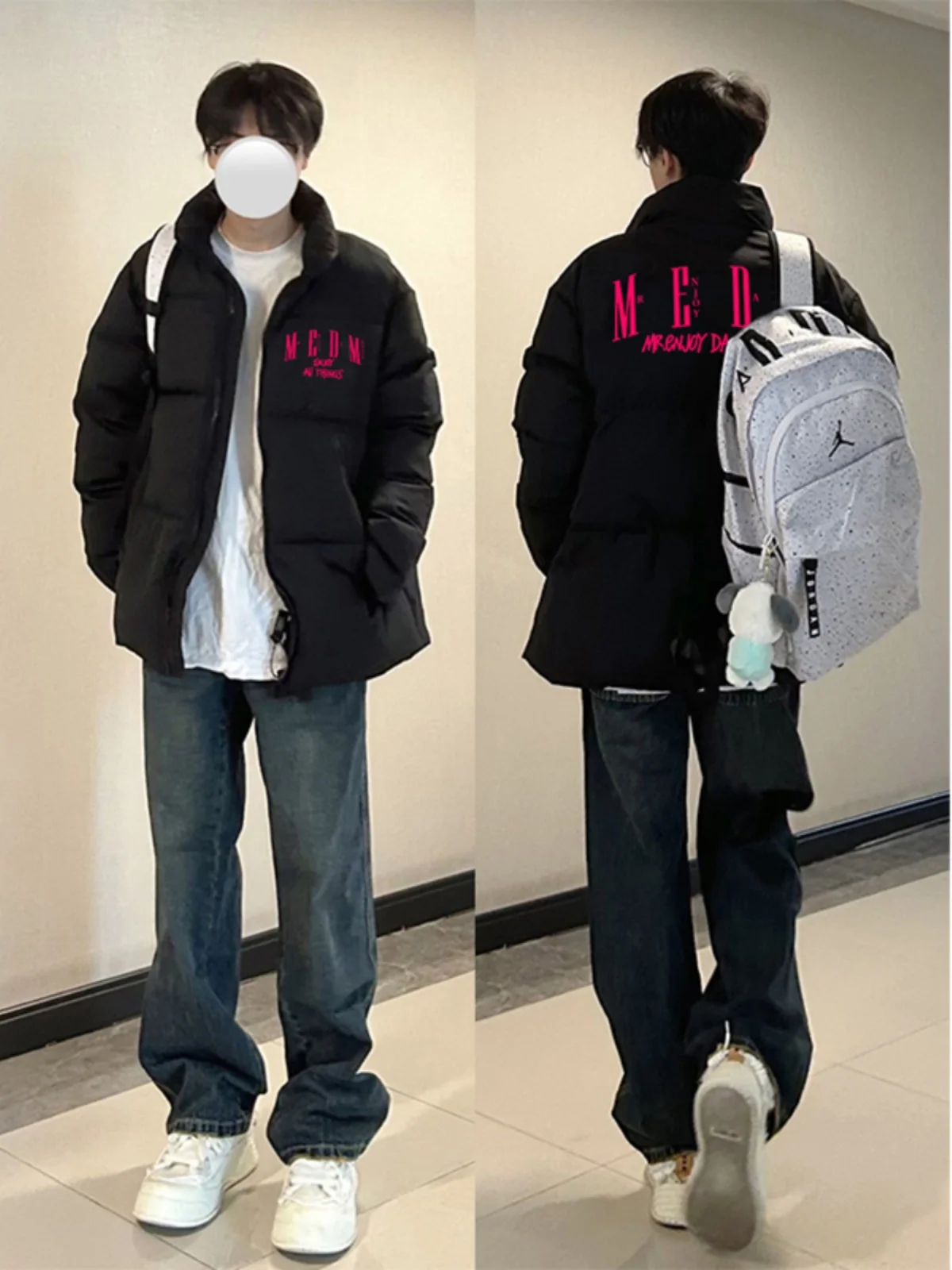 Черный пуховик в стиле хип-хоп с воротником-стойкой мужская зимняя куртка на