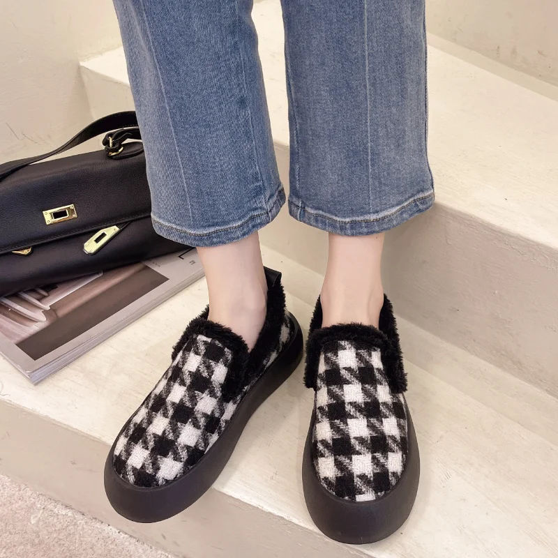 

Женские хлопковые туфли, теплая толстая подошва, плоская подошва, Нескользящие, плюшевые, модные Лоферы для отдыха, Осень-зима