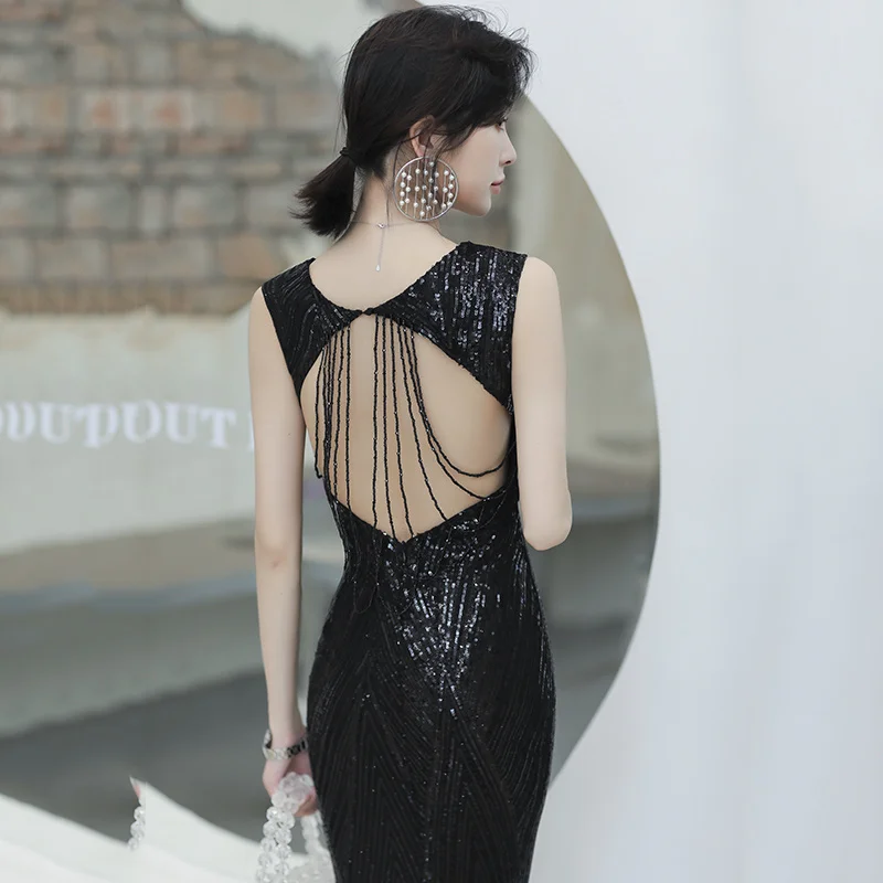 

Женское длинное вечернее платье «рыбий хвост», черное банкетное платье в стиле знаменитостей, высокого качества, для ведущих, 2023