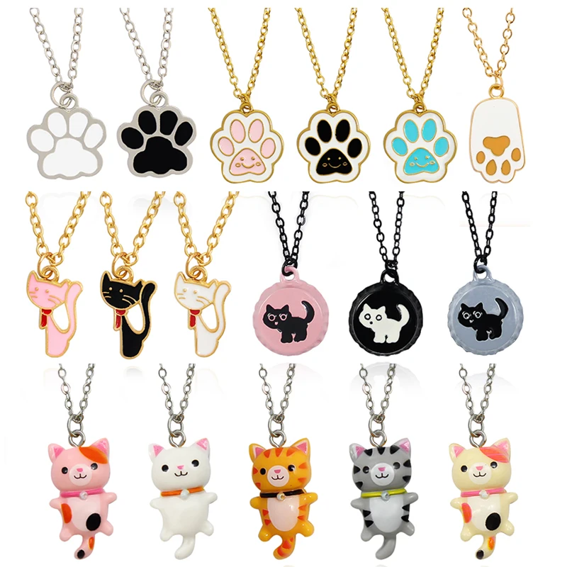 

Cute Cat Cat's paw Necklace Animal Cat pets Acrylic Cat Bottle cap Cat Metal Pendant Necklace For Kids Chain Choker Jewelry Gift