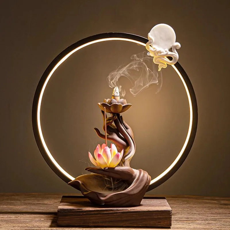 

Smoke Lotus Incense Burner Holder Scented Fragrance Aroma Lamp Diffuser Scentsy Quemador De Palo Santo Budha Decoration Home