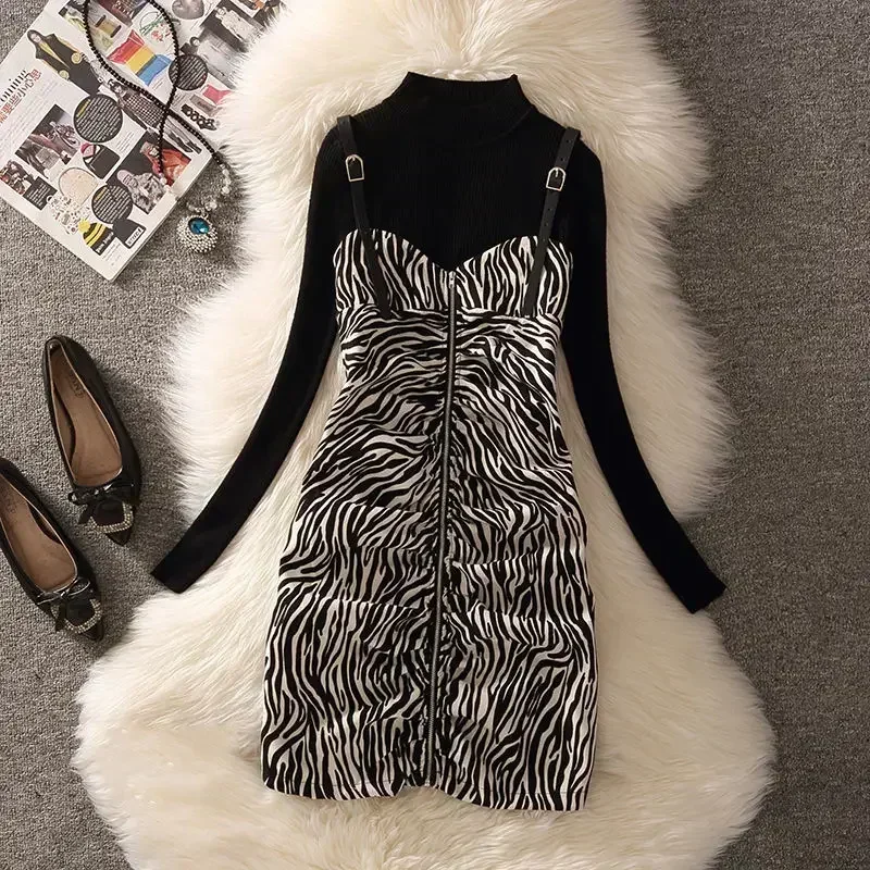 2024 весеннее новое тонкое темпераментное платье-футляр с рисунком зебры