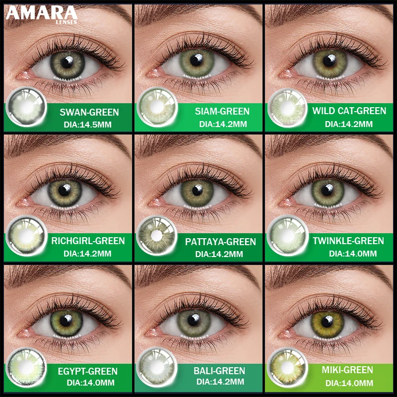

Контактные линзы AMARA естественного зеленого цвета для глаз, мягкие контактные линзы с зелеными линзами для красивого макияжа, с прекрасными контактами зрачка