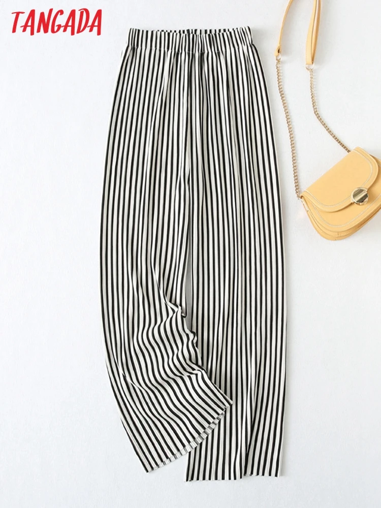 

Модные женские полосатые трикотажные брюки Tangada 2022, широкие брюки с поясом, женские брюки YU107