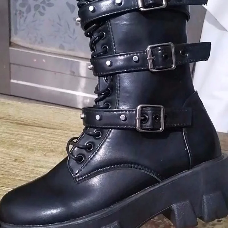 Women's Boots 2022 Autumn and Winter New Lace-up Thick-soled Ladies Motorcycle Boots Fashion Outdoor Casual Punk Mid-boots New