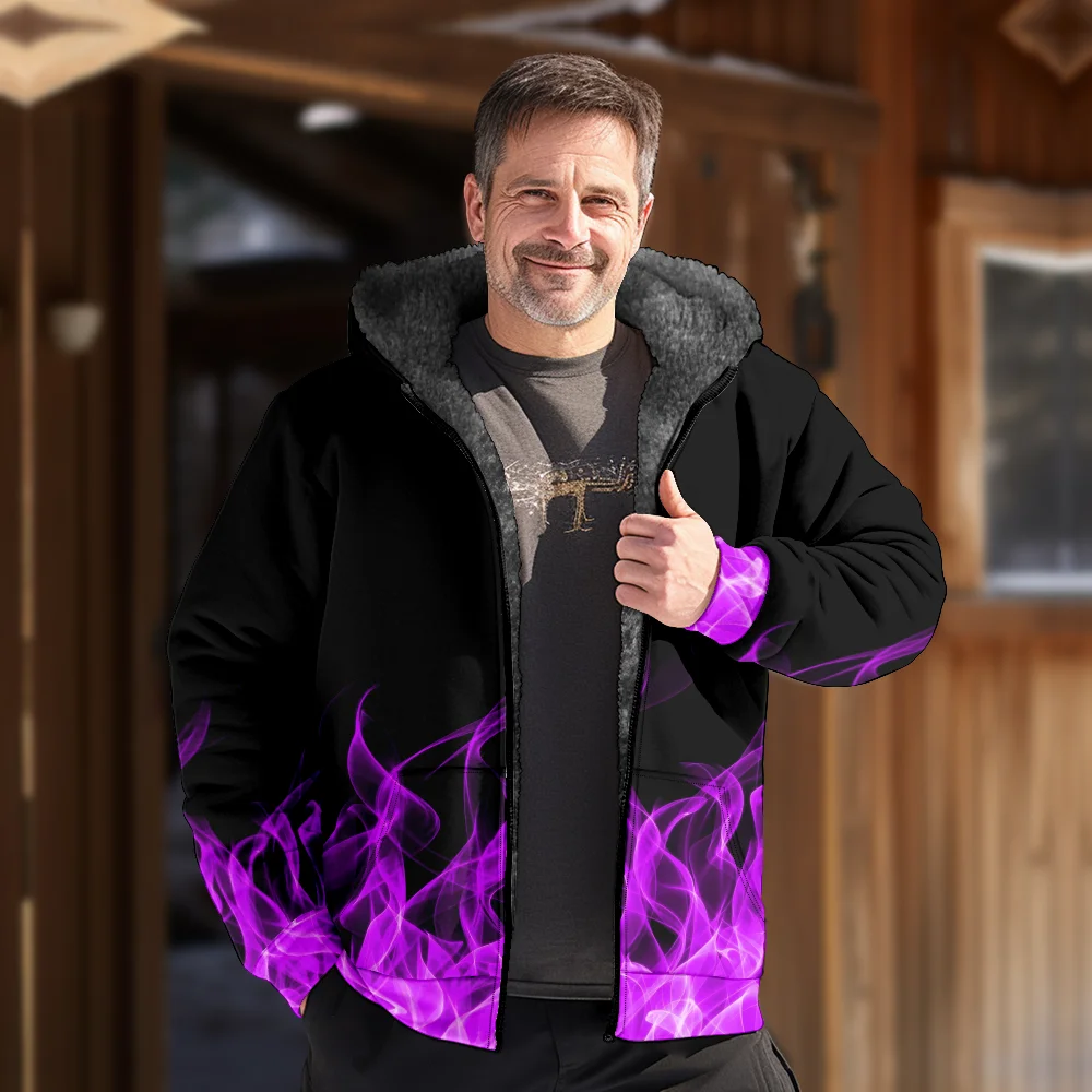 Мужские зимние куртки пальто стильная хлопковая одежда с пламенным узором на