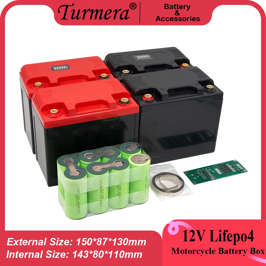 

Turmera 12V 14A 32700 Lifepo4 Motorcycle Battery Storage Box Camping UPS 4S 40A BMS with Indicator Use in Replace 12V Lead-Acid