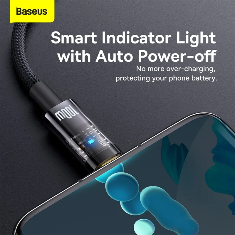Baseus Auto Smart Power-Off 100W USB Type C Cable For Honor 50 Pro Charger Cable 66W 40W Fast Charging For Huawei P50 Mate40 Pro