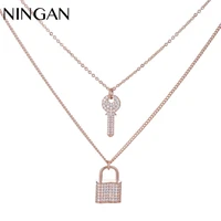 ningan key lock chain women necklace set pendant necklaces female fashion party jewelry gift for friend wife