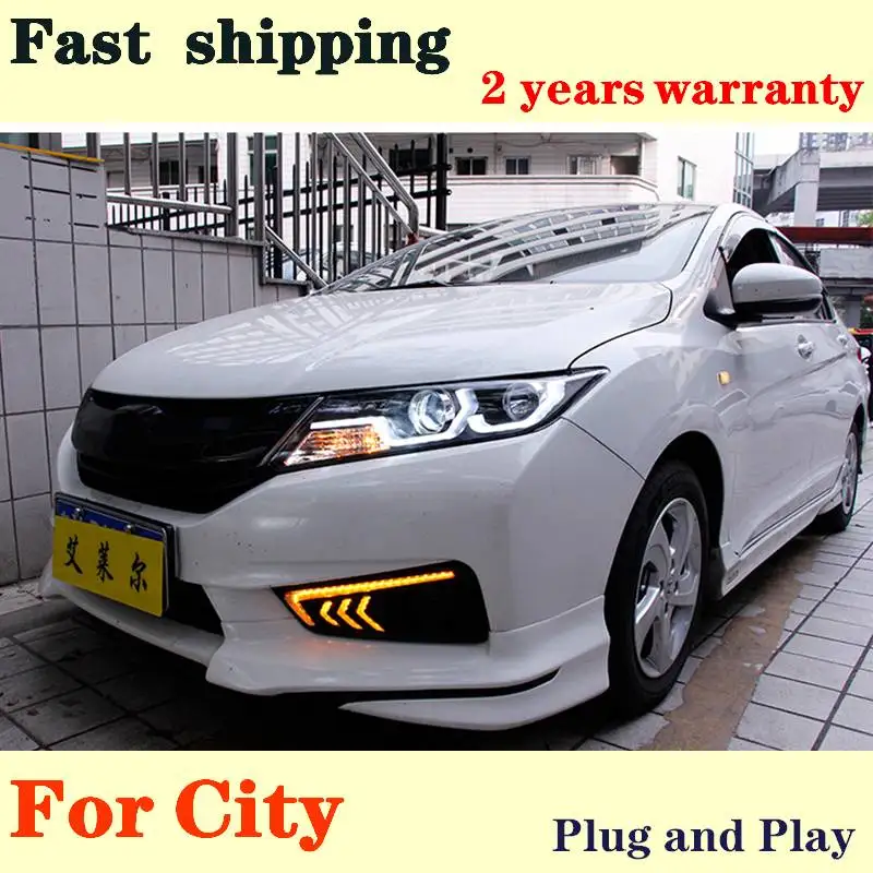 

Автомобильный Стайлинг для Honda City 2014-2016 светодиодный ная фара для города, фара головного света со светодиодными дневными ходовыми огнями, двойная линза, биксеноновый комплект HID в сборе